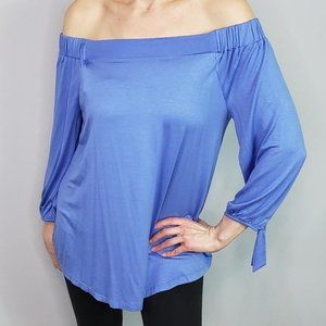Cable & Gauge off the shoulder tie sleeve top blou